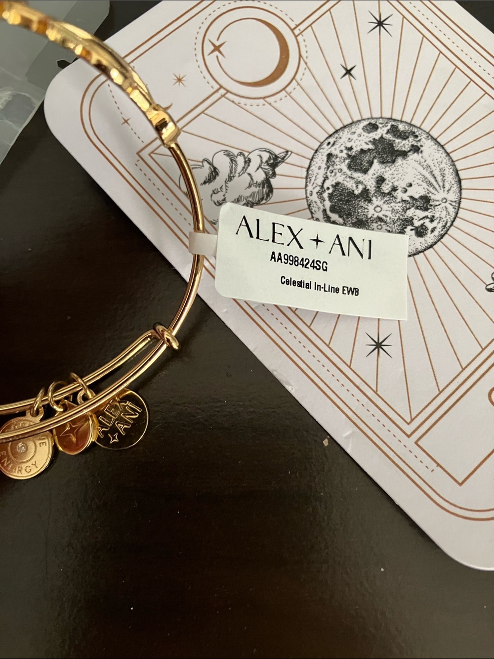 Alex and Ani Celestial In-Line Gold Sunburst Opal Charm Expandable Bracelet - Picture 3 of 4
